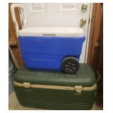 Coleman Cooler with Wheels & Pulling Handle, and LARGE Igloo Cooler with Reach in Door - Split on Top