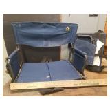 Pair of Dark Navy Canvas Metal Frame Fold-up Camp/Stadium Seats, Cooler Bags, and Travel Duffel
