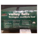Valley Falls Hexagon Vestibule Tent - Folding Camp Shovel - Can of Scotch-Gard Outdoor Water Shield, about 1/3 Full, 3 Lellier & Bellot SB Field Load Shells, and Gun Cleaner Rod