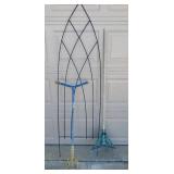 Yard Rake, Garden Claw Gold Tiller, and Metal Trellis - 6Ft T