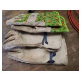 Gardening Gloves, Bulb Planter Tool, Sand Pail, Fly Swatters, Dog Leash Cord, Box of Garden Fabric Staples, Hand Pruners, and Hose Connecters