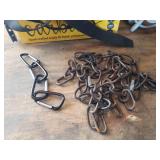 Large Lot of Black Canvas Strap/Tie Downs with Clasps, Rope, Table Vice Umbrella Holder, Chain, and Carabiner Clips