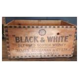 ANTIQUE Stamped Wood "Black & White" Blended Scotch Whiskey12 Bottle Crate - James Buchanan & Co. Ltd. Glascow, Scotland -  17in L x 11.75in D x 9in T