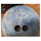Vintage Amflite Bowling Ball in Vintage Hard Case Bowling Bag, and Vintage Brunswick Blue Neptune Bowling Ball
