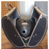 Vintage Amflite Bowling Ball in Vintage Hard Case Bowling Bag, and Vintage Brunswick Blue Neptune Bowling Ball