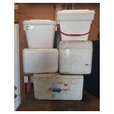 Lot of 5 Foam Coolers - Largest is 24in W x 16in D x 12.5in T