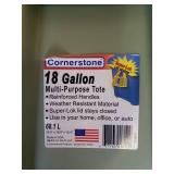 2 Rubbermaid 18 Gallon Roughneck Tubs & 1 Cornerstone 18 Gallon Tub - All With Lids