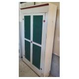 Extra Large Antique Painted Wood 2 Door Storage Cabinet with Original Latch & Hinges - 46.5in W x 11.5in D x 72in T