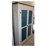 Extra Large Antique Painted Wood 2 Door Storage Cabinet with Original Latch & Hinges - 46.5in W x 11.5in D x 72in T