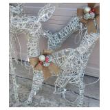 Holiday Lawn Decor - Set of 3 Lighted Silver Glitter Deer - All Work! -  Buck is 47in T