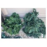Holiday Lightts: 5 Green String Lights, and 2 White String Lights - All Work!, 3 Lit Garland - All Work!, and Large Lot of Plastic & Metal Yard Light Stakes - Includes Tub