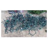 Holiday Lightts: 5 Green String Lights, and 2 White String Lights - All Work!, 3 Lit Garland - All Work!, and Large Lot of Plastic & Metal Yard Light Stakes - Includes Tub
