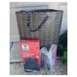 Holiday Lightts: 5 Green String Lights, and 2 White String Lights - All Work!, 3 Lit Garland - All Work!, and Large Lot of Plastic & Metal Yard Light Stakes - Includes Tub