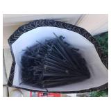 Holiday Lightts: 5 Green String Lights, and 2 White String Lights - All Work!, 3 Lit Garland - All Work!, and Large Lot of Plastic & Metal Yard Light Stakes - Includes Tub