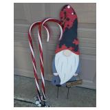 Holiday Lawn Decor: Light up Gift Box Set of 3 - Works, Pair of Candy Canes - Work, Star Shower Projector - Works, Berry & Pinecone Garland, Yard Flag, and Metal Holiday Gnome Yard Stake - Includes Tu