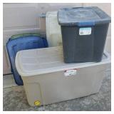 Extra Large Rubbermaid Storage Tub on Wheels with Lid, Sterilite 22 Gallon Tub with Lid, and 11 Various Extra Tub Lids