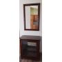 Cherry Wood Entry Hall Curio Cabinet with Glass Doors 32in W x 18in D x 32in T & Matching Mirror 26in W x 40in T - From Haverty's