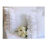 2-Pack White Pillow Shams Shabby Chic Pillowcases with Lace Ruffles Vintage Pillow Covers Cotton Queen Size 20X30" Luxury Elegant"