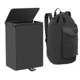 2-in-1 Laundry Hamper with Laundry Backpack, Waterproof Basket with Lid, Laundry Bag with Shoulder Straps and Mesh Pocket, Hamper for College Dorm, Travel, Apartment, Laundromat. FABRIC ON BOTTOM IS C