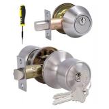 Lanwandeng Keyed Alike Entry Door Knobs and Single Cylinder Deadbolt Lock Combo Set Security for Entrance and Front Door, All Keyed Same Door Lock with Classic Satin Nickel Finish