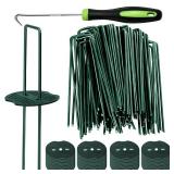Bakulyor 50pcs Green Artificial Turf Stakes Staples + 50pcs Buffer Washer, 6 Inch 11 Gauge Landscape Staples, Galvanized Lawn Spikes, Heavy Duty Yard Ground Pin for Grass Weed Barrier Sod Fabric - Ret