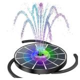 AISITIN 4W Solar Fountain with Lights Chargeable, Solar Water Pump Built-in 2200mAh Battery, 2025 Upgrade Glass Panel Solar Bird Bath Fountains for Garden, Bird Bath, Pool, Fish Tank and Aquarium