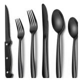 Black Heavy Duty Silverware Set, 24-Piece Stainless Steel Flatware Set with Steak Knives for 4, Food-Grade Tableware Cutlery Set, Utensil Sets for Home Restaurant, Mirror Finish, Dishwasher Safe - Ret