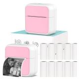 HUIJUTCHEN Mini Pocket Printer for iPhone/Android, Portable Mini Thermal Printer with 10 Rolls Non-Sticky Thermal Papers, Blue-Tooth Printers for Journal Memo Notes Photo Study, Pink - Retail: $23