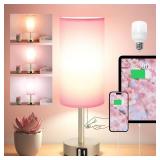 Small Table Lamp for Bedrooms - Bedside Lamps for Nightstands, Minimalist Night Stand Light with round fabric shade, Desk Reading Lamps for Children