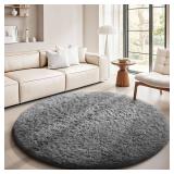 Ophanie Round Rugs 5Ft Grey Circle Area Rug, Fluffy Fuzzy Bedroom Carpet, Plush Soft Shaggy Indoor Floor Gray Living Room Rugs for Kids Home Decor Aesthetic, Nursery - Retail: $28