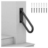 Handrails for Outdoor Steps, 18 Inch Stair Railing, Wall Mount 1 to 3 Steps for Kids, Elderly, Pregnant Women, U Shaped & Matte Black, Easy Installation - Retail: $30