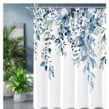 Shower Curtain, Watercolor Plant Leaves with Floral Bathroom Shower Curtain Set with Hooks, 72x72