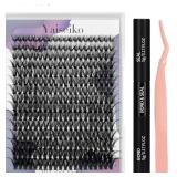 Lash Extension Kit 50D Fluffy Cluster Eyelash Extensions Kit 300 Pcs DIY Individual Lashes Kit with Lash Bond and Seal and Lashes Tweezers 8-16mm Mix D Curl Wispy False Eyelashes Pac