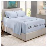 Hearth & Harbor Extra Deep Pocket King Size Sets - Fits Mattress 18-24 Inches Deep - Extra Deep Pocket Sheets - 6 Piece King Size - Ice Blue