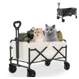 Collapsible Wagon Cart with 5\" Removable 360° Swivel Wheels & Adjustable Handle, 220lbs Load Capacity, Dual Detachable Oxford Covers (White+Black), MDF Base, All-Terrain Portable Utility Cart Collapsible Wagon Cart with 5\" Removable 360° Swivel Wheels & Adjustable Handle, 220lbs Load Capacity, Dual Detachable Oxford Covers (White+Black), MDF Base, All-Terrain Portable Utility Cart