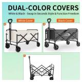 Collapsible Wagon Cart with 5\" Removable 360° Swivel Wheels & Adjustable Handle, 220lbs Load Capacity, Dual Detachable Oxford Covers (White+Black), MDF Base, All-Terrain Portable Utility Cart Collapsible Wagon Cart with 5\" Removable 360° Swivel Wheels & Adjustable Handle, 220lbs Load Capacity, Dual Detachable Oxford Covers (White+Black), MDF Base, All-Terrain Portable Utility Cart