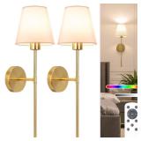 NIORSUN Battery Operated Wall Sconce Set of 2,Gold Rechargeable Wall Lights with 5200mAh Dimmable Bulbs and Remote,10 Colors Wireless Wall Lamps for Bedroom Living Room Hallway Decor - Retail: $70 NIORSUN Battery Operated Wall Sconce Set of 2,Gold Rechargeable Wall Lights with 5200mAh Dimmable Bulbs and Remote,10 Colors Wireless Wall Lamps for Bedroom Living Room Hallway Decor - Retail: $70