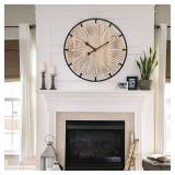 24 Inch Grand Farmhouse Wall Clock, Vintage-Inspired Wood & Metal Design with Large Etched Numbers, Silent Battery-Powered Timepiece for Offices, Kitchens, Bedrooms, and Living Rooms - Retail: $56 24 Inch Grand Farmhouse Wall Clock, Vintage-Inspired Wood & Metal Design with Large Etched Numbers, Silent Battery-Powered Timepiece for Offices, Kitchens, Bedrooms, and Living Rooms - Retail: $56