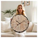 24 Inch Grand Farmhouse Wall Clock, Vintage-Inspired Wood & Metal Design with Large Etched Numbers, Silent Battery-Powered Timepiece for Offices, Kitchens, Bedrooms, and Living Rooms - Retail: $56 24 Inch Grand Farmhouse Wall Clock, Vintage-Inspired Wood & Metal Design with Large Etched Numbers, Silent Battery-Powered Timepiece for Offices, Kitchens, Bedrooms, and Living Rooms - Retail: $56