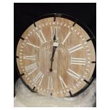 24 Inch Grand Farmhouse Wall Clock, Vintage-Inspired Wood & Metal Design with Large Etched Numbers, Silent Battery-Powered Timepiece for Offices, Kitchens, Bedrooms, and Living Rooms - Retail: $56 24 Inch Grand Farmhouse Wall Clock, Vintage-Inspired Wood & Metal Design with Large Etched Numbers, Silent Battery-Powered Timepiece for Offices, Kitchens, Bedrooms, and Living Rooms - Retail: $56