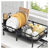 Expandable Dish Drying Rack for Kitchen Counter, Large Extendable Dish Rack with Bamboo Cover Cutlery Holder, Multifunctional Adjustable Dish Dryer Drainer - Retail: $28 Expandable Dish Drying Rack for Kitchen Counter, Large Extendable Dish Rack with Bamboo Cover Cutlery Holder, Multifunctional Adjustable Dish Dryer Drainer - Retail: $28