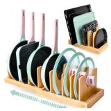 Pots and Pans Organizer under Cabinet, Bamboo Expandable Bakeware and Cutting Board Organizers, Adjustable Pot Lids Holder Rack, Cookie Sheet Baking Pan, Tray Organizer for Kitchen Storage (Natural) - Pots and Pans Organizer under Cabinet, Bamboo Expandable Bakeware and Cutting Board Organizers, Adjustable Pot Lids Holder Rack, Cookie Sheet Baking Pan, Tray Organizer for Kitchen Storage (Natural) -