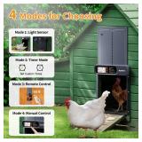 Automatic Chicken Coop Door Solar Powered with Timer, Light Sensor, Large Size, ETFE Solar Panel, 4 Modes, Anti-Pinch Safety, Outage-Proof, LCD Screen, Remote Control, All-Weather, 14.3\" H x 10.8\" L Automatic Chicken Coop Door Solar Powered with Timer, Light Sensor, Large Size, ETFE Solar Panel, 4 Modes, Anti-Pinch Safety, Outage-Proof, LCD Screen, Remote Control, All-Weather, 14.3\" H x 10.8\" L