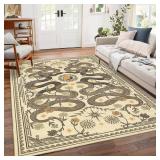 Snake Washable Rugs 5x7 Area Rug for Living Room Forest Soft Low-Pile Stain Resistant Thin Carpet for Bedroom Dining Nursery Non Slip Mat with Rubber Back Beige - Retail: $60 Snake Washable Rugs 5x7 Area Rug for Living Room Forest Soft Low-Pile Stain Resistant Thin Carpet for Bedroom Dining Nursery Non Slip Mat with Rubber Back Beige - Retail: $60