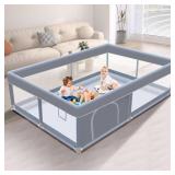 XVISHX 65 x 50 Inch Baby Playpen, Playpen for Babies and Toddlers, Baby Play Pen Playard for Indoor & Outdoor Active Center Game Fence, with Skin-Friendly Fabric and Soft Breathable Mesh, Grey - Retai XVISHX 65 x 50 Inch Baby Playpen, Playpen for Babies and Toddlers, Baby Play Pen Playard for Indoor & Outdoor Active Center Game Fence, with Skin-Friendly Fabric and Soft Breathable Mesh, Grey - Retai