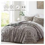 Oli Anderson Boho Tufted Comforter Set King Size, 3 Pcs Soft Jacquard Bedding Set for All Seasons, Shabby Chic Farmhouse Bedding Set with Comforters for All Seasons (Grey, King) - Retail: $59 Oli Anderson Boho Tufted Comforter Set King Size, 3 Pcs Soft Jacquard Bedding Set for All Seasons, Shabby Chic Farmhouse Bedding Set with Comforters for All Seasons (Grey, King) - Retail: $59