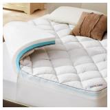 Bedlore 4-Inch Queen Mattress Topper for Back Pain - Dual Layer Medium Support (2\" Gel Memory Foam + 2\" Cooling Fluffy Pillow Top Pad), Breathable & Pressure Relief (White) - Retail: $95 Bedlore 4-Inch Queen Mattress Topper for Back Pain - Dual Layer Medium Support (2\" Gel Memory Foam + 2\" Cooling Fluffy Pillow Top Pad), Breathable & Pressure Relief (White) - Retail: $95