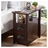 HDDDZSW Farmhouse XXL End Table with Charging Station, Narrow Side Table with USB Ports and Outlets, Nightstand with 2 Drawers Storage, Bedside Tables for Living Room, Bedroom, Rustic Cherry Red - Ret HDDDZSW Farmhouse XXL End Table with Charging Station, Narrow Side Table with USB Ports and Outlets, Nightstand with 2 Drawers Storage, Bedside Tables for Living Room, Bedroom, Rustic Cherry Red - Ret