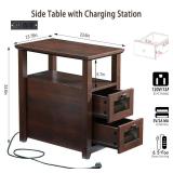 HDDDZSW Farmhouse XXL End Table with Charging Station, Narrow Side Table with USB Ports and Outlets, Nightstand with 2 Drawers Storage, Bedside Tables for Living Room, Bedroom, Rustic Cherry Red - Ret HDDDZSW Farmhouse XXL End Table with Charging Station, Narrow Side Table with USB Ports and Outlets, Nightstand with 2 Drawers Storage, Bedside Tables for Living Room, Bedroom, Rustic Cherry Red - Ret