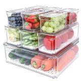 Pomeat 10 Pack Fridge Organizer, Stackable Refrigerator Bins with Lids, BPA-Free Produce Fruit Storage Containers for Fridge, Clear for Food, Drinks, Vegetable - Retail: $27 Pomeat 10 Pack Fridge Organizer, Stackable Refrigerator Bins with Lids, BPA-Free Produce Fruit Storage Containers for Fridge, Clear for Food, Drinks, Vegetable - Retail: $27